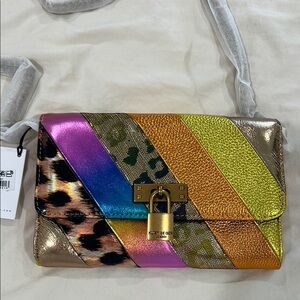 Kurt Geiger Multicolor Striped Clutch with Gold Lock